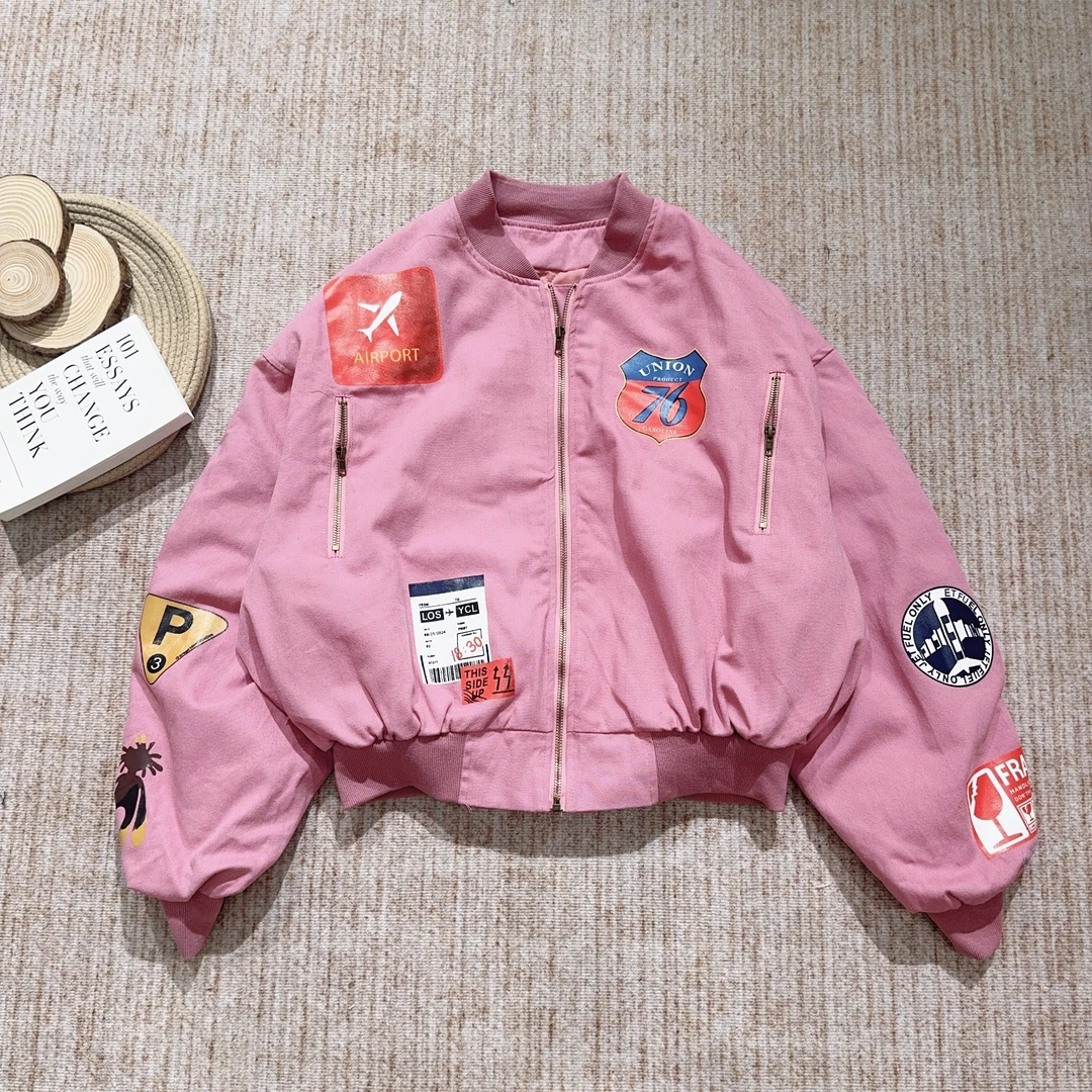 2025秋季新款时尚休闲卡通印花夹克棒球服厚外套4750