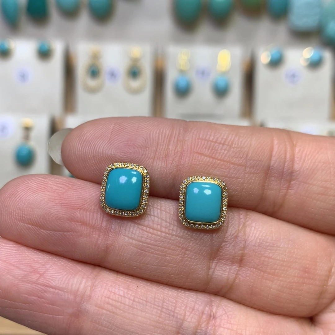 绿松石耳饰18K金镶嵌