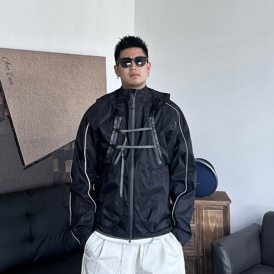 秋冬百搭功能性冲锋衣宽松型拼接骑行服户外防水透气两件套外套