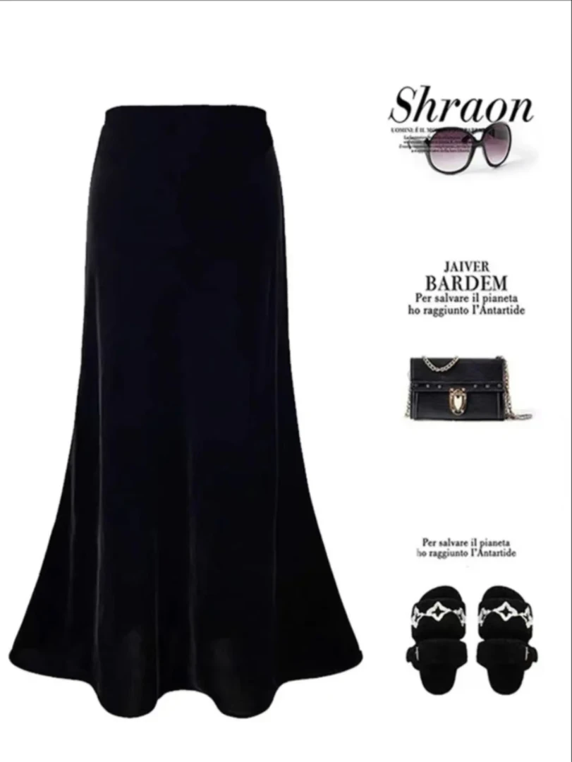 冬季新款洋气鱼尾裙加厚黑色气质秋冬时尚百搭女士半身裙