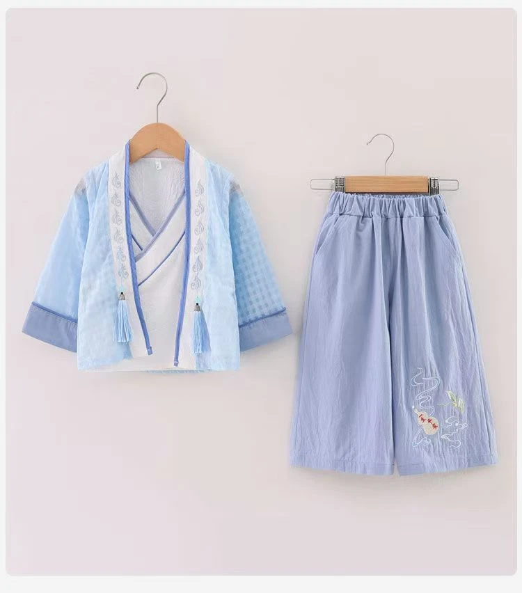（一生平安）春秋儿童假两件刺绣汉服国学服唐装中秋日常百搭民族服