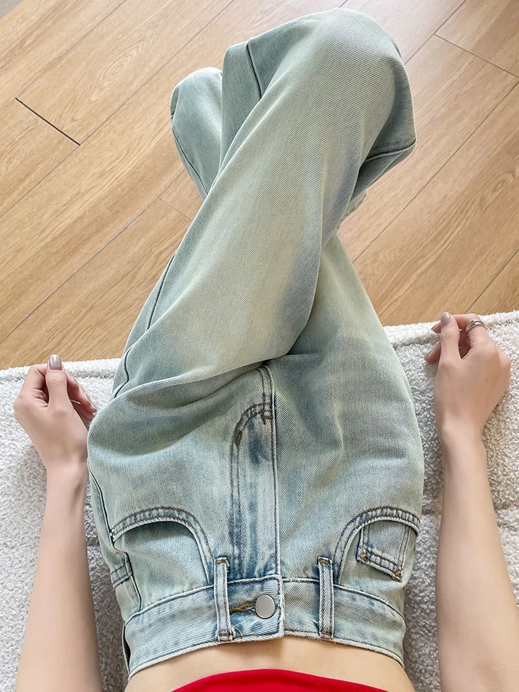 高腰女水洗春季阔腿裤刺绣牛仔裤百搭夏季显瘦薄款复古牛仔裤女款