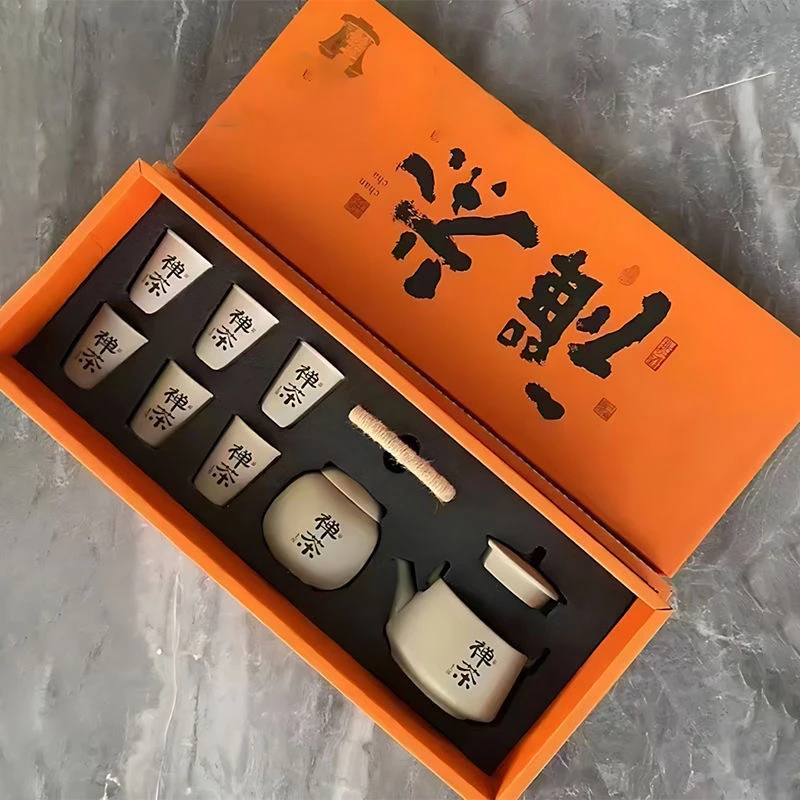 A 143(礼盒装)粗陶创意陶瓷提梁壶禅茶套装