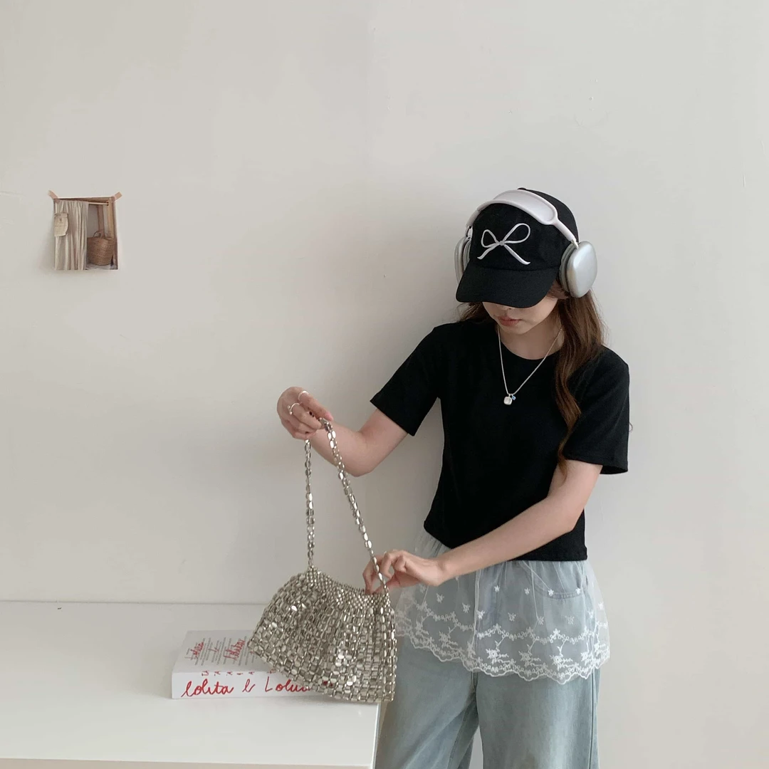 拼接短袖T恤上衣女百搭打底衫时尚气质夏季新款法式芭蕾风蕾丝