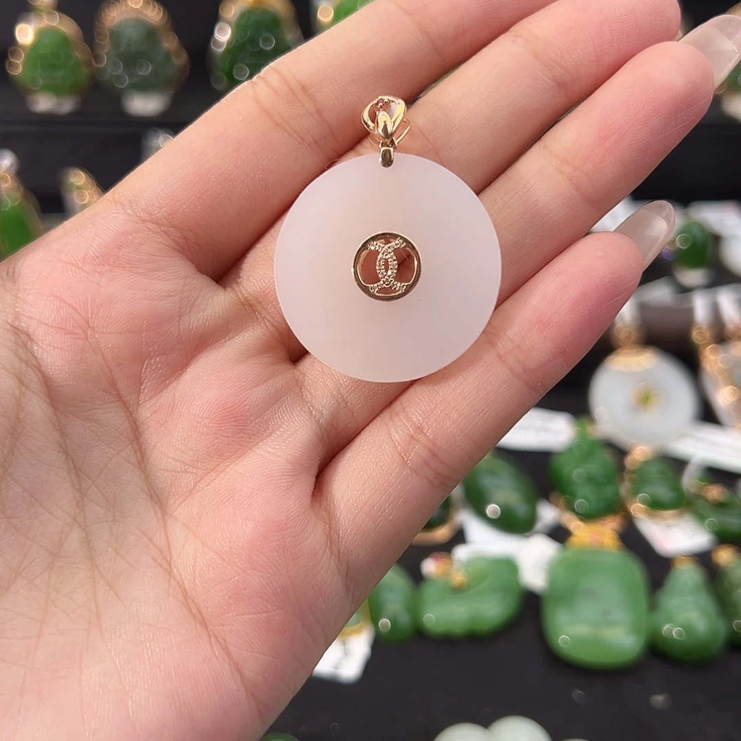 和田玉18K金镶嵌吊坠(不含链)白玉平安扣29mm