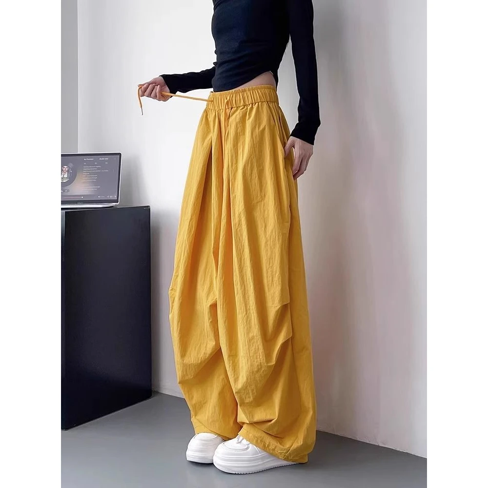 阔腿裤女春夏2025新款大码胖mm宽松显瘦休闲裤高腰抽绳机能工装裤