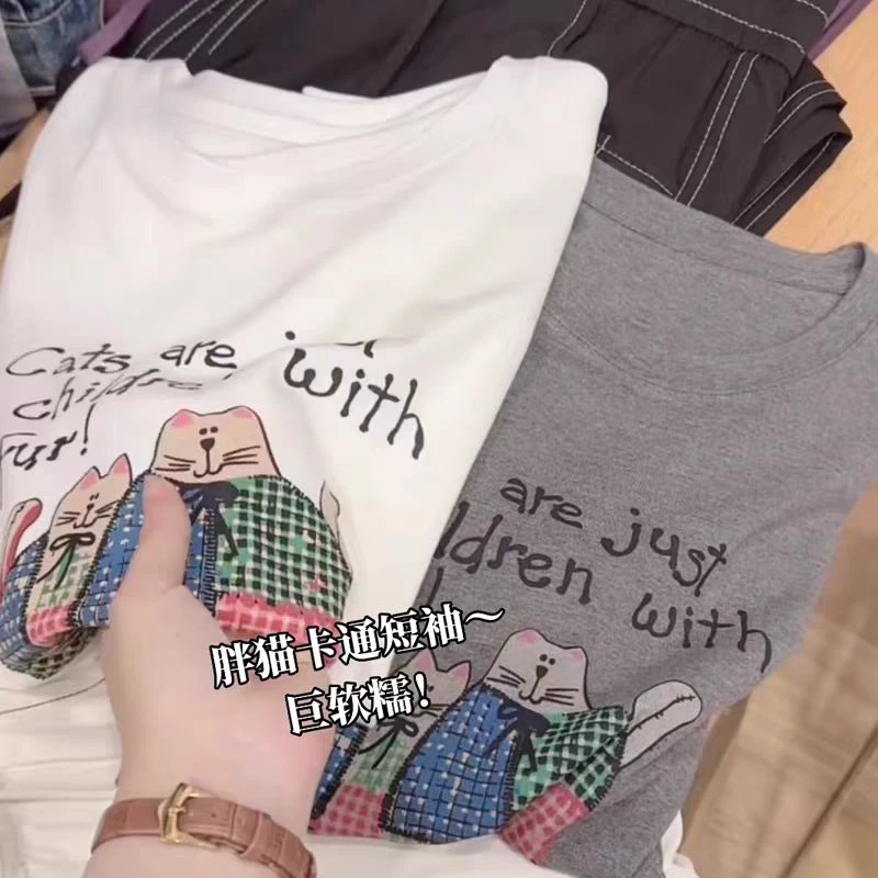 韩系简约小猫短袖