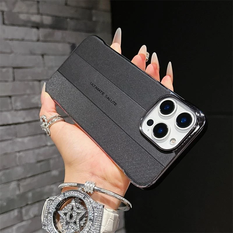 适用苹果16pro手机壳无边框iPhone15promax奢华14plus电镀素皮