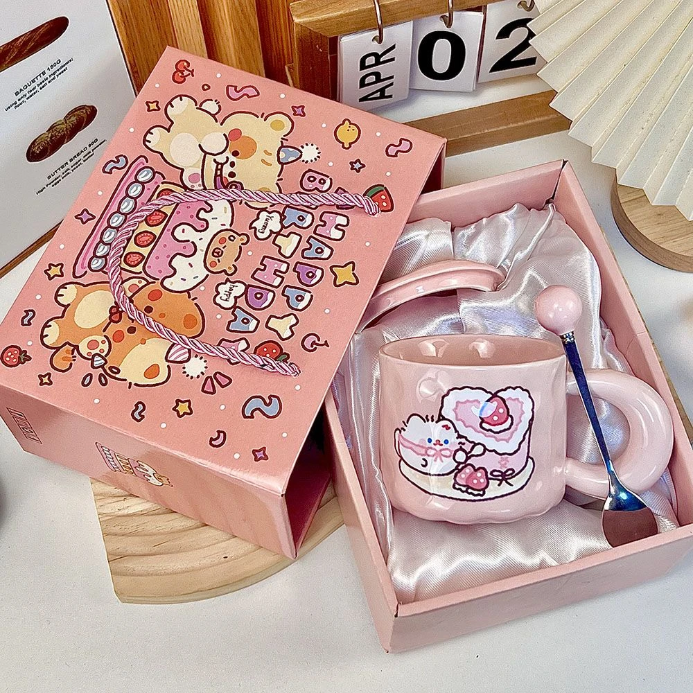 可爱fufu生日蛋糕马克杯带盖高颜值生日礼物送女生早餐杯家用杯yw