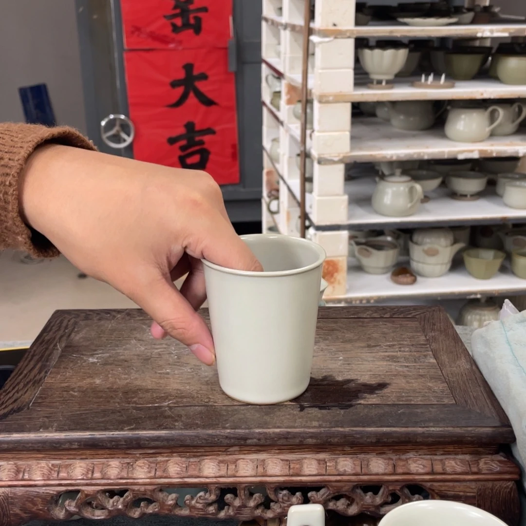 瓷片月白手拉新款可乐杯