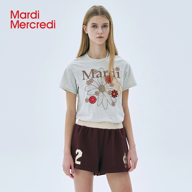 Mardi Mercredi【商场同款】25新款多花雏菊修身短袖t恤洋气衣服女