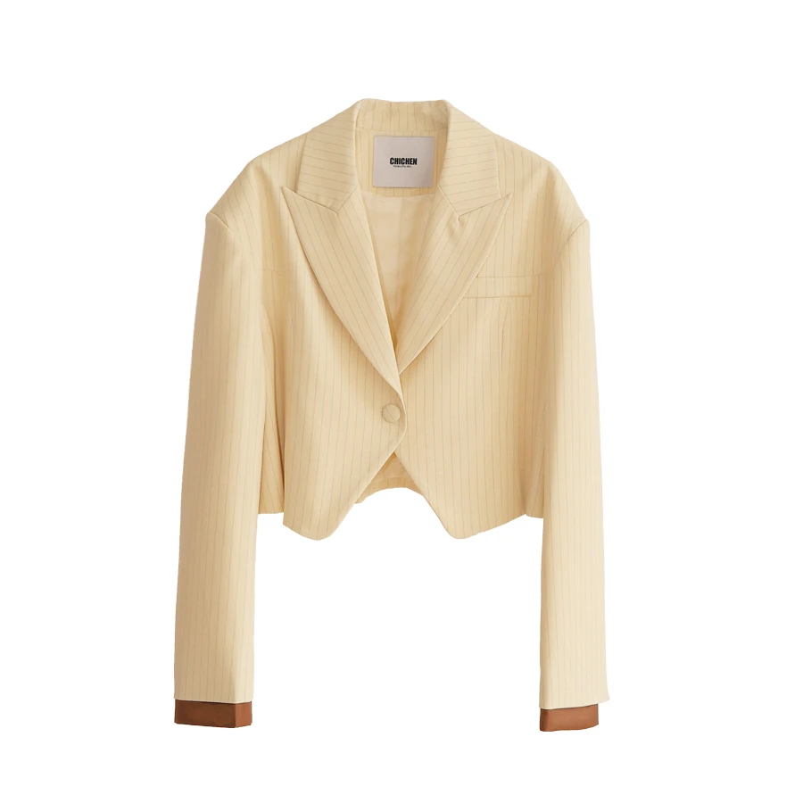 CHICHEN 《贝拉小姐》条纹撞色短款西装