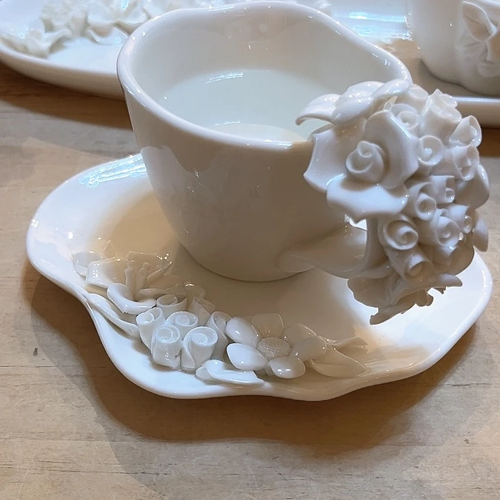 美***花瓷团团花咖啡杯微瑕一套