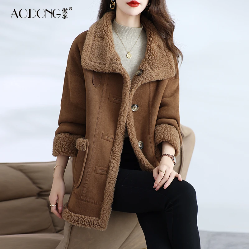 新款颗粒绒皮草外套女中长款加厚两面穿妈妈保暖羊羔毛一体大衣冬