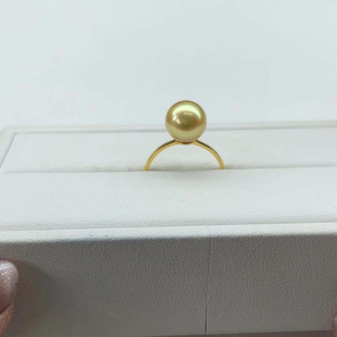 18K金镶嵌戒指海水珍珠南洋金珠9-10m m