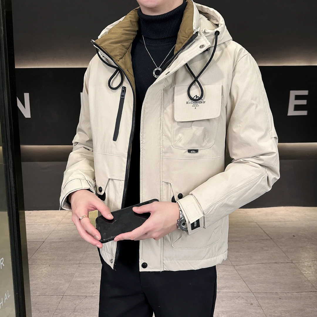 男士连帽棉衣外套冬季工装设计感2025新款高级感加厚男装保暖棉服