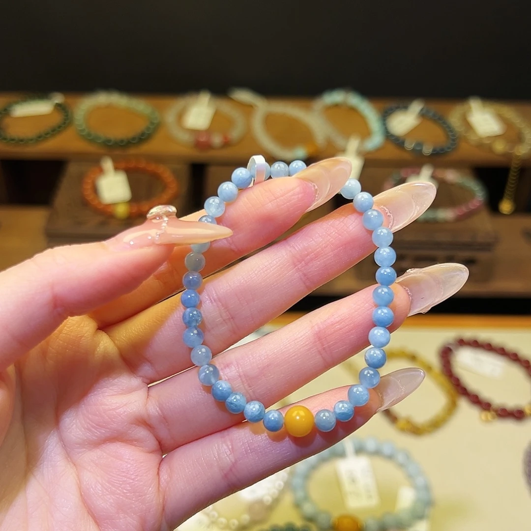 水晶手链银S925镶嵌海蓝9403