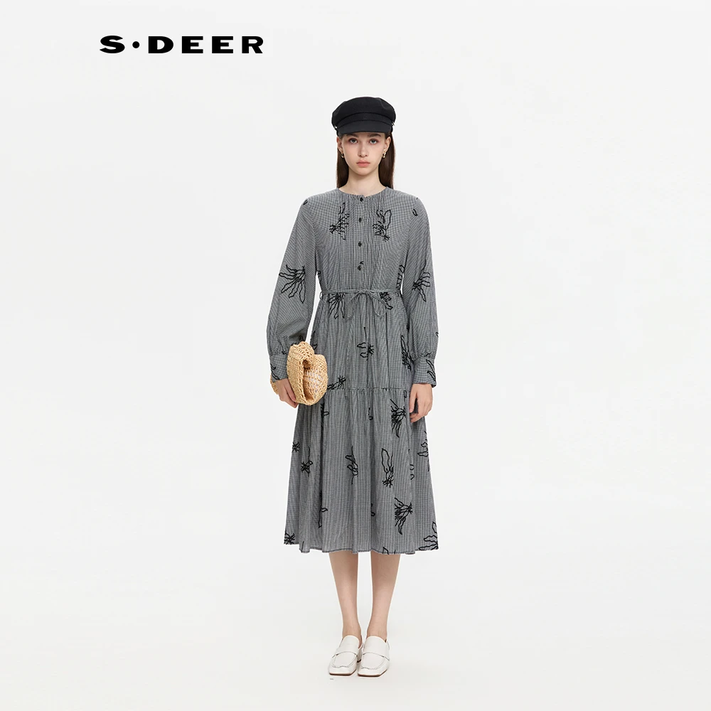 S·DEER圣迪奥女装长袖显瘦气质轻奢时尚长款连衣裙S253Z1270