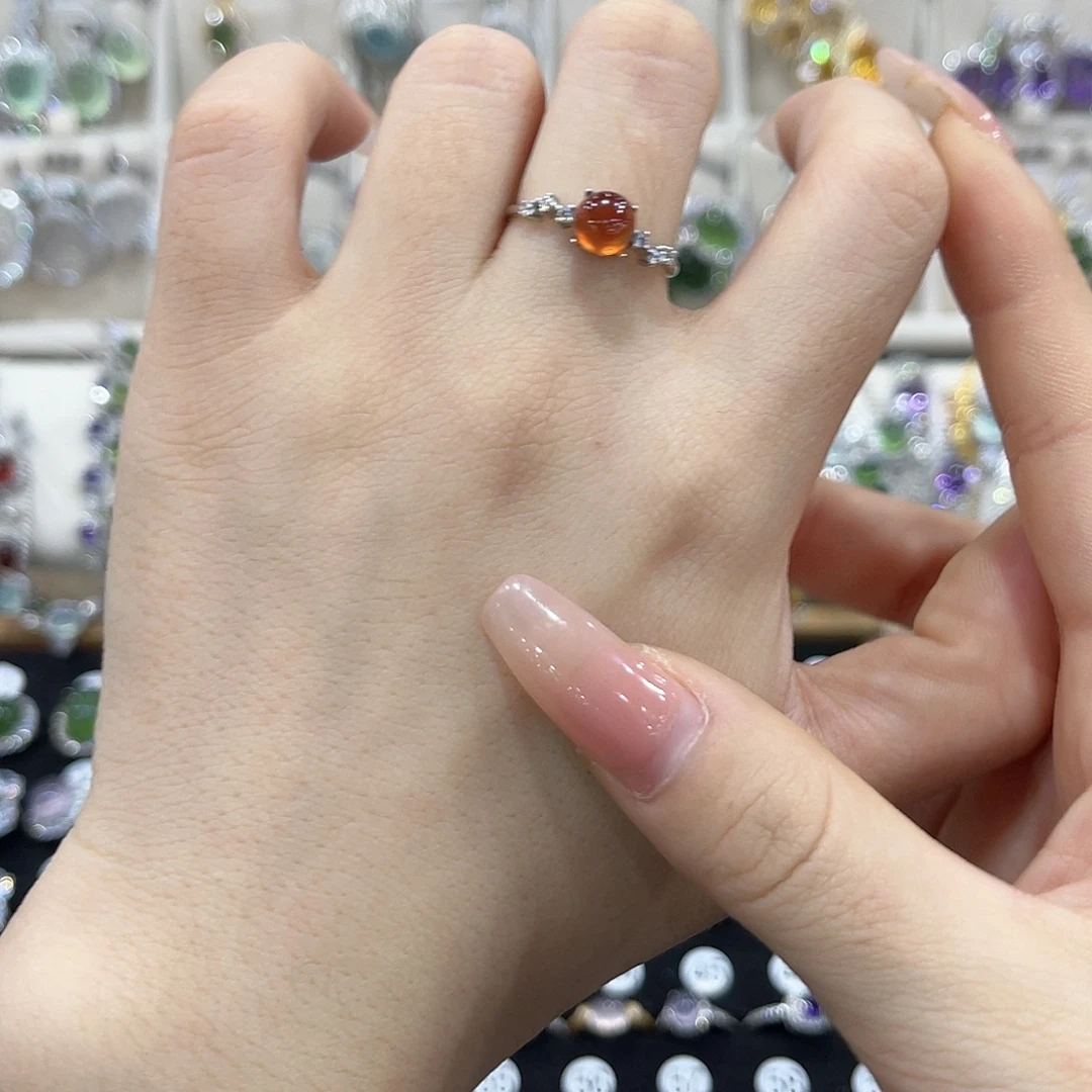 戒指石榴石银S925镶嵌