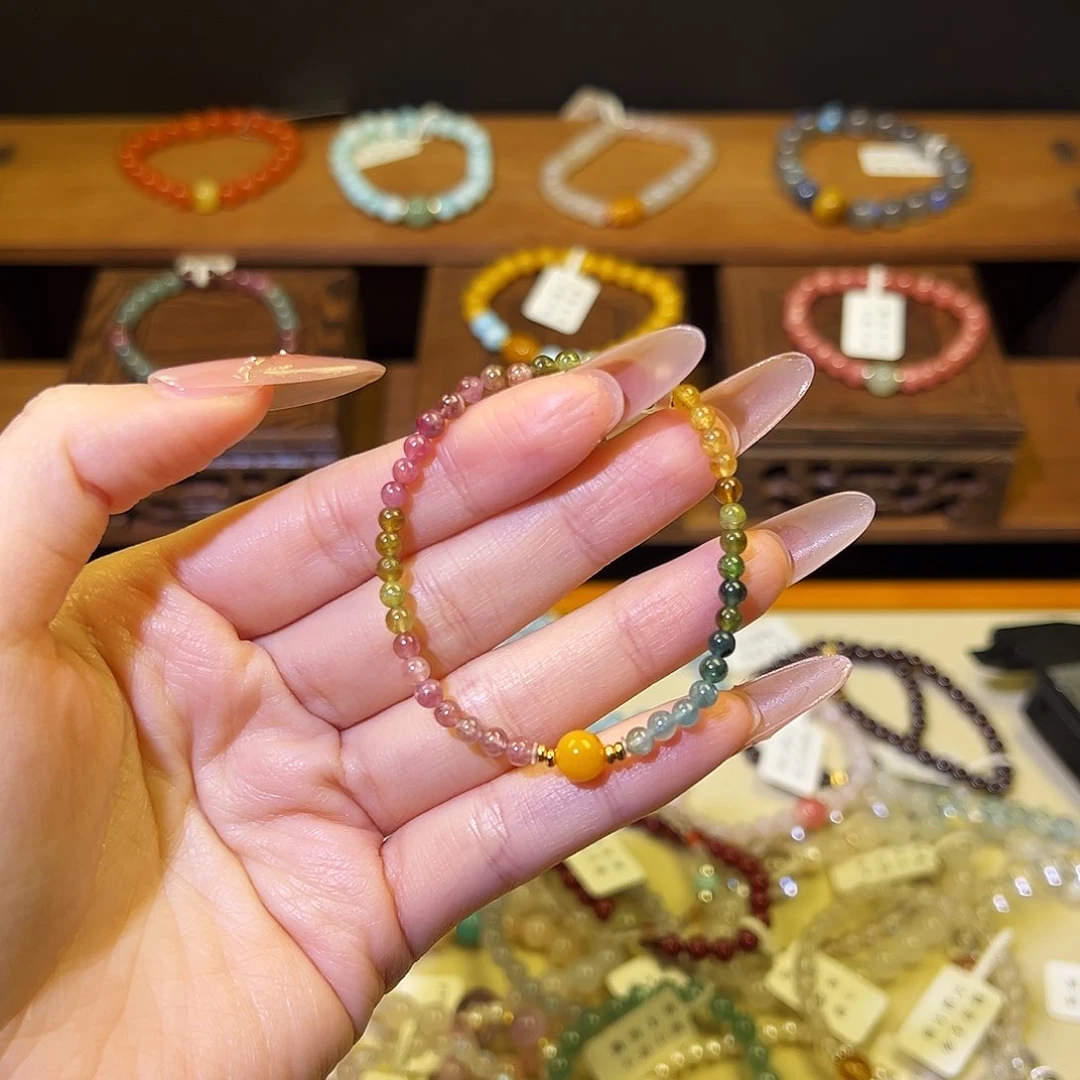 水晶手链银S925镶嵌碧玺1341