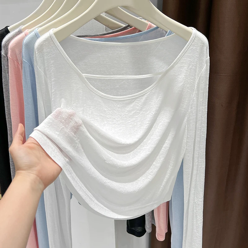 薄款白色宽松罩衫上衣爆款2025夏季新款叠穿内搭圆领百搭打底衫女