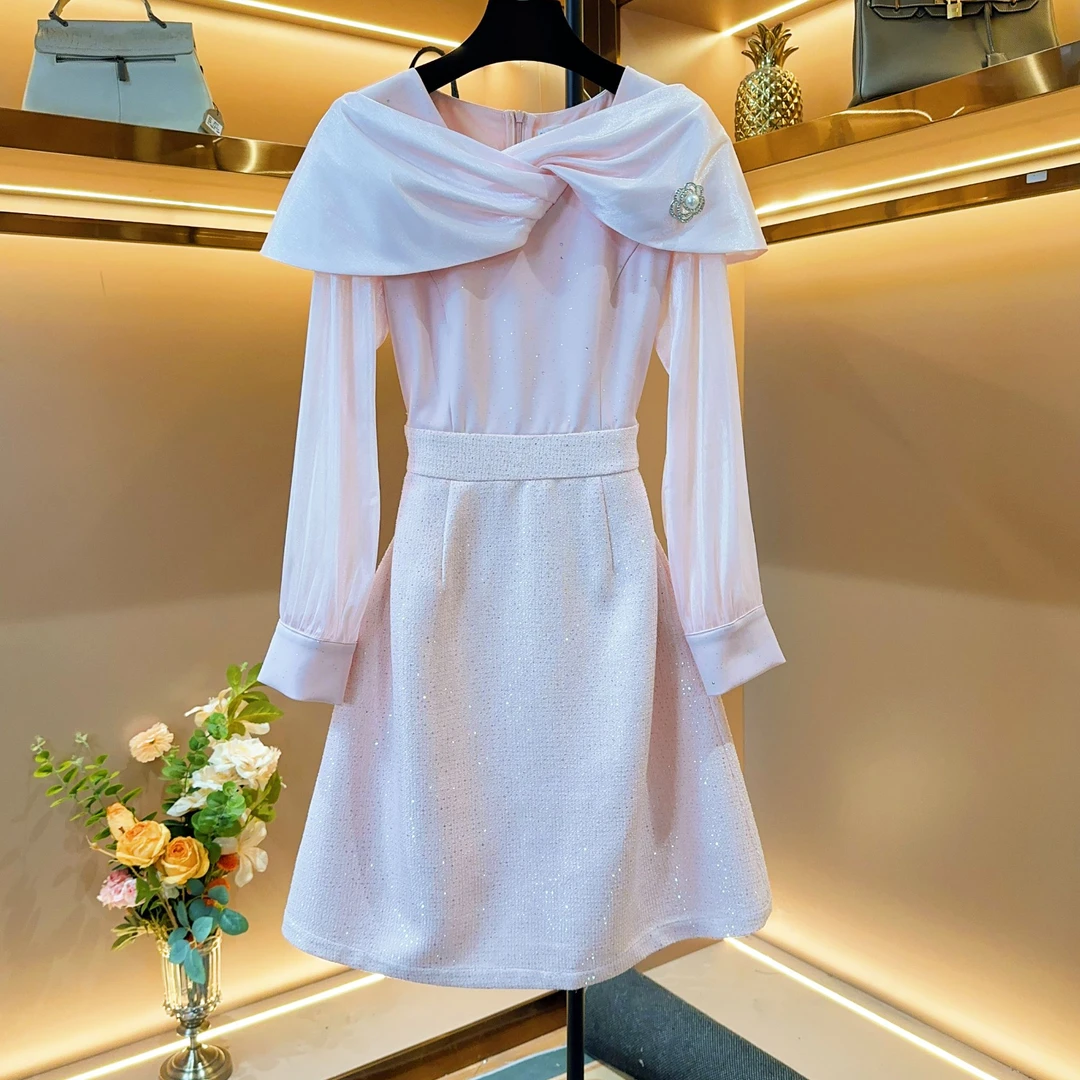 【粉面朱唇】《燕》轻奢设计师款优雅气质修身时尚收腰连衣裙-88082