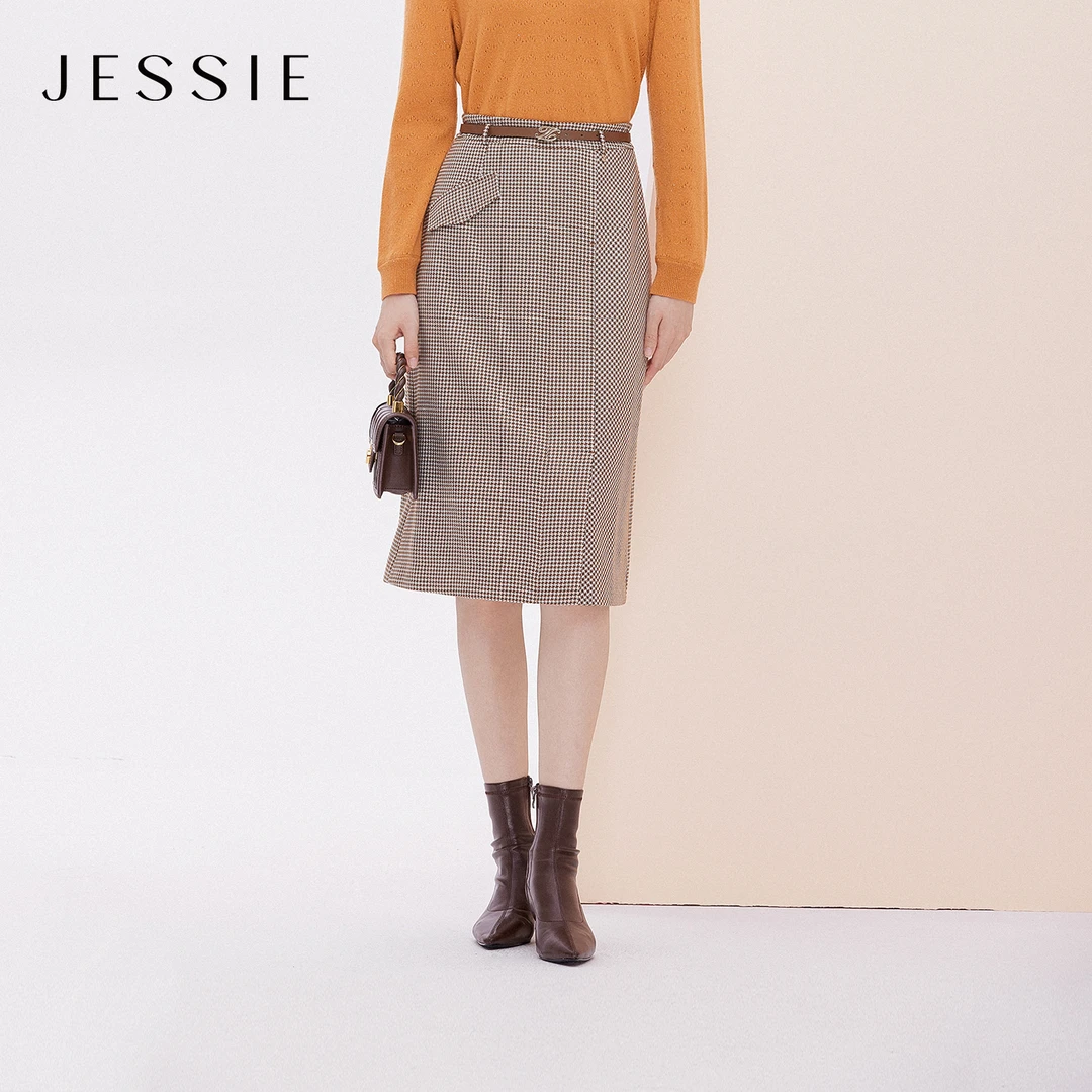 【刘校长专属】JESSIE复古高腰格纹包臀a字裙女2025秋冬显瘦半身裙