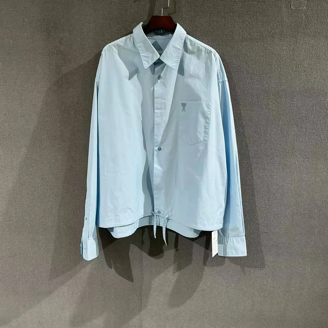99新 AMIPARIS （pm）爱心刺绣蓝色衬衫 99新43码/0943