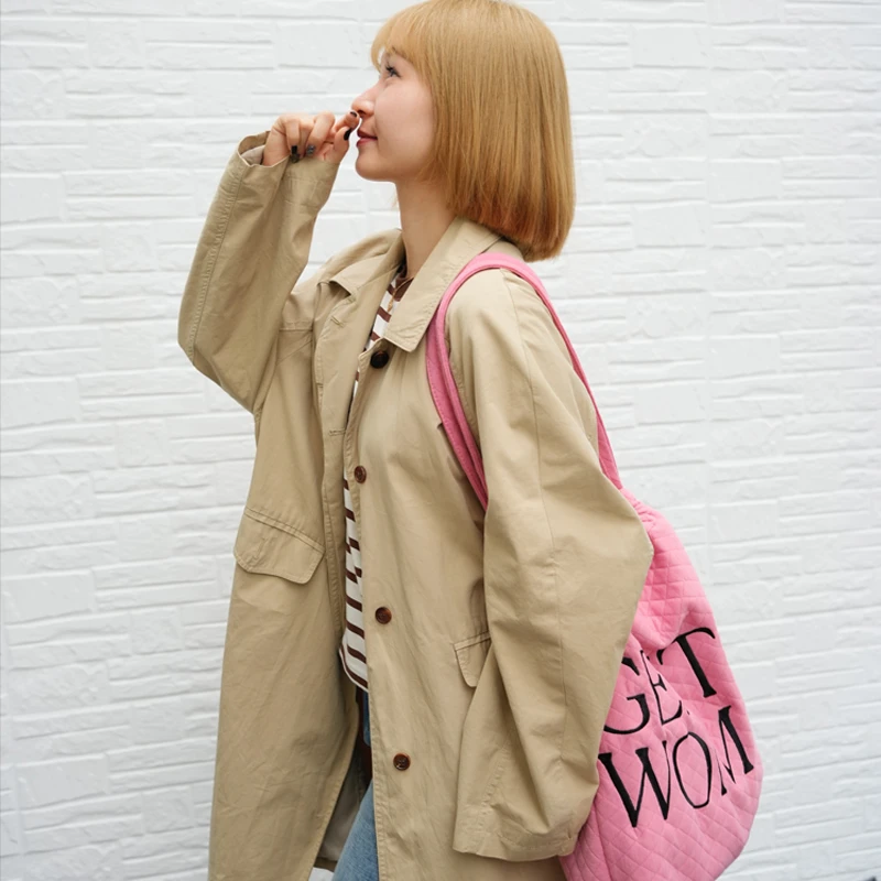 GW10 尼龙充棉字母印花粉色单肩包