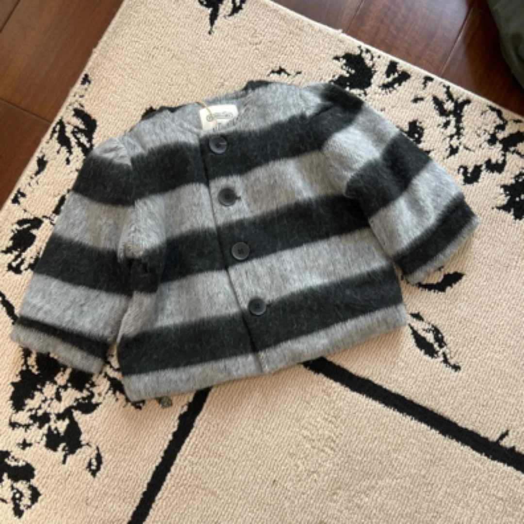 【编号Q31】Y244263506-01-儿童 韩系休闲条纹呢料外套-魅影黑yew