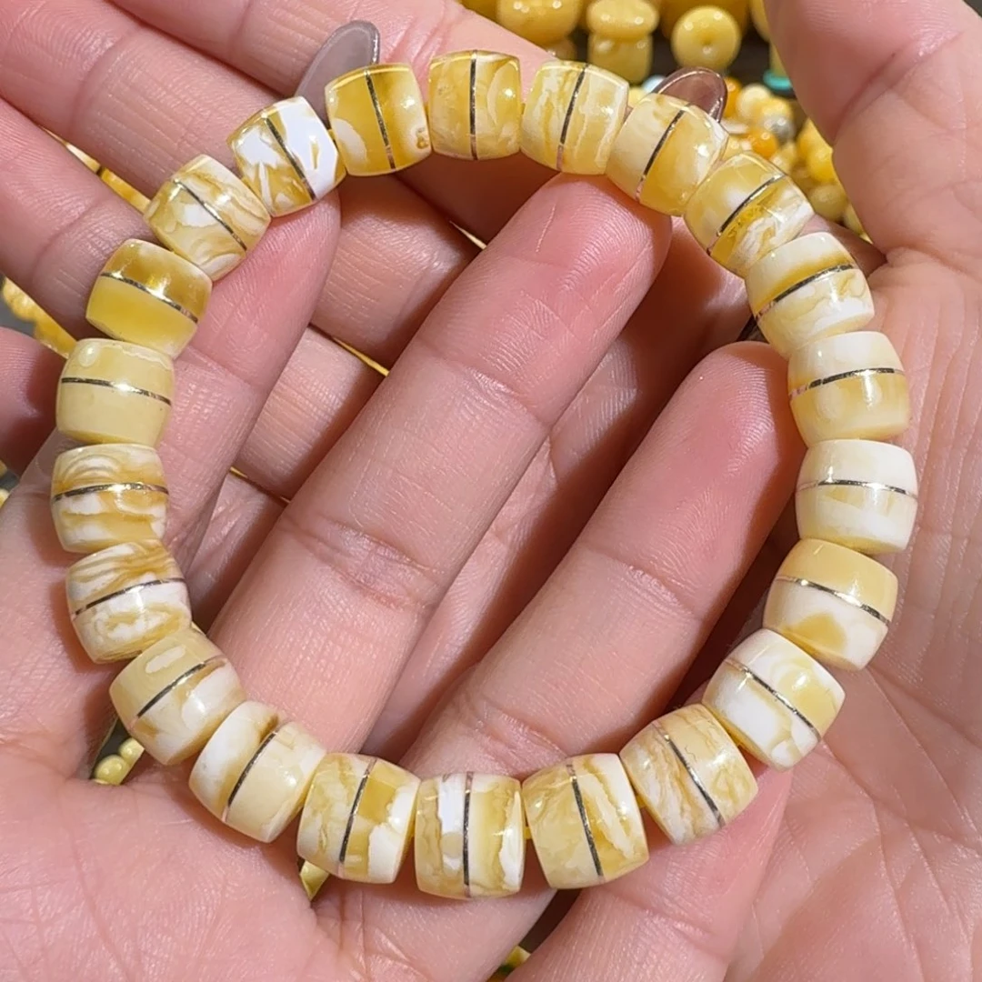 琥珀手链未镶嵌10m精工直切金瓷白手串15