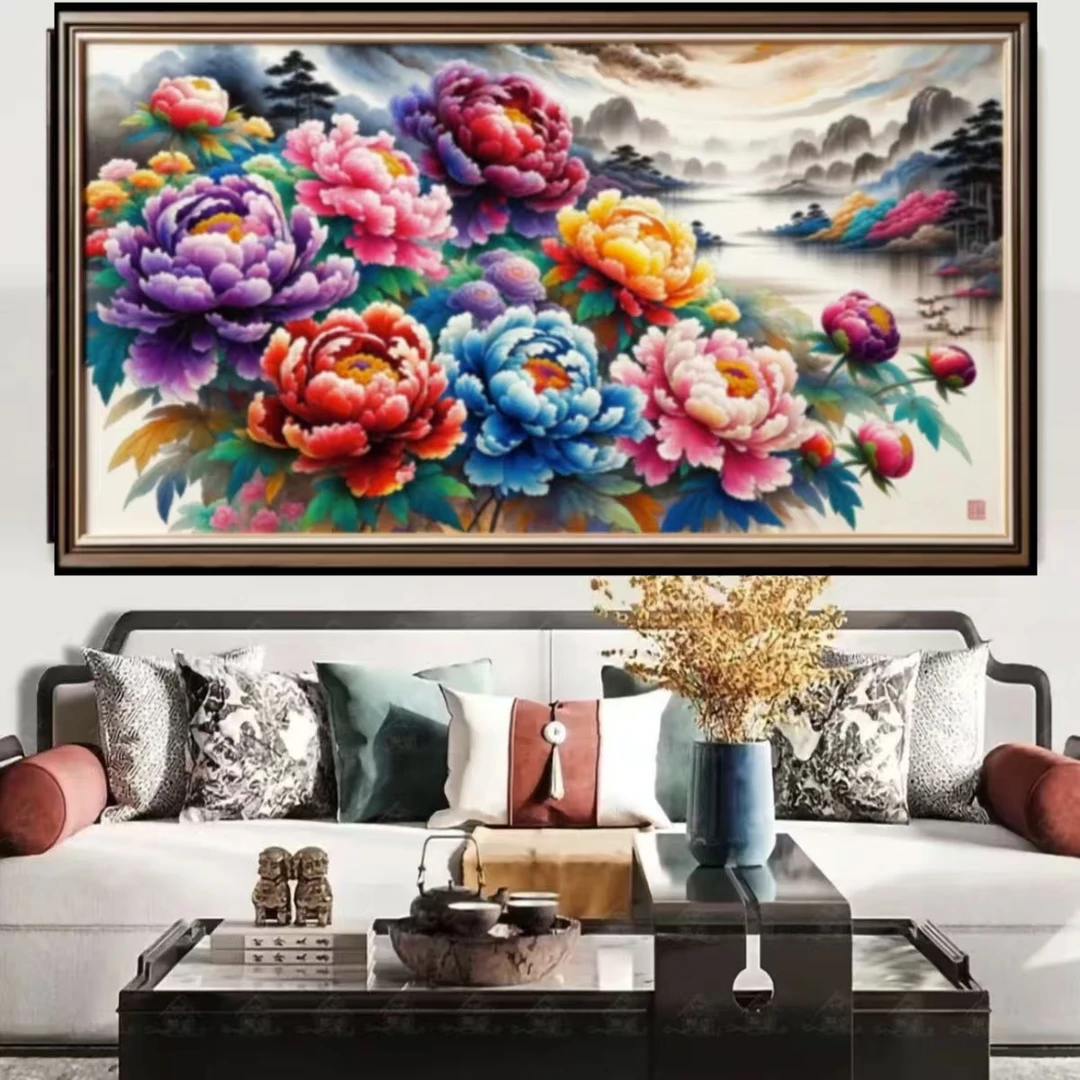 手工十字绣成品 墨上花开 t2015