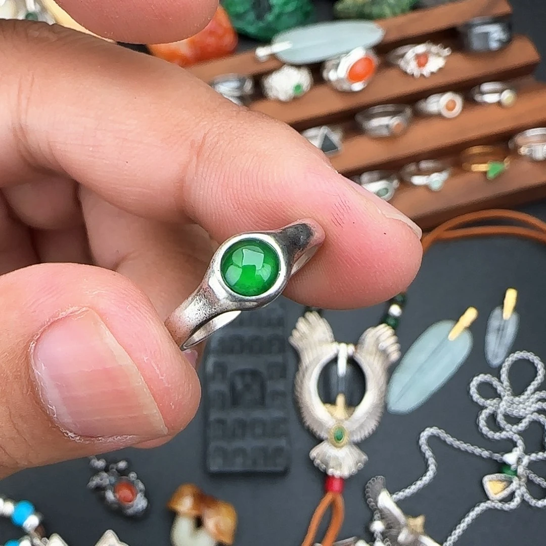 翡翠戒指银S925镶嵌d****陽