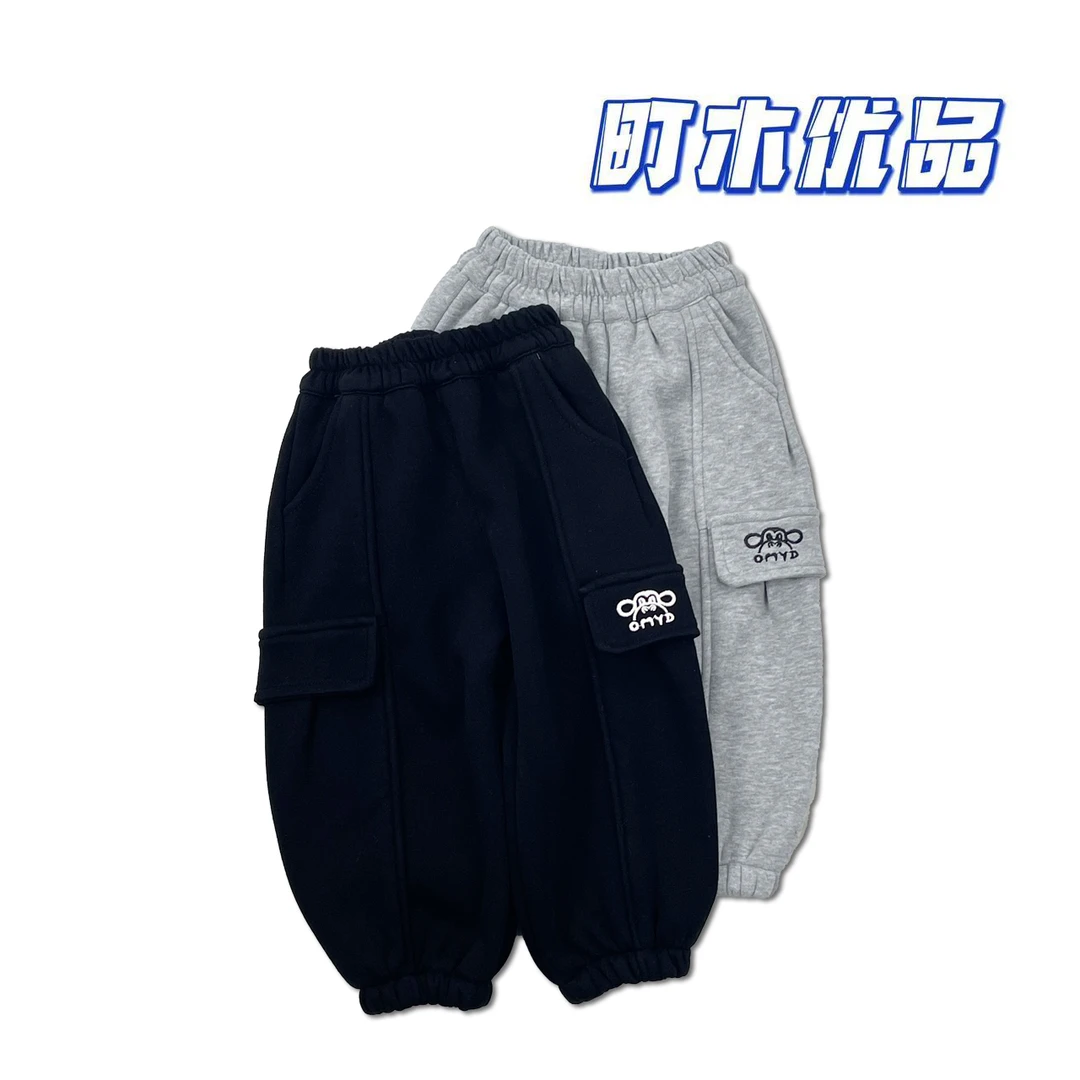 【町木优品】儿童冬季新款贴标百搭町木猴子百搭绣加绒卫裤 K6229
