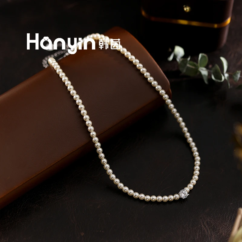 铜合金仿珍珠项链 法式优雅4mm进口摩卡慕斯珠珠四爪泡泡项链