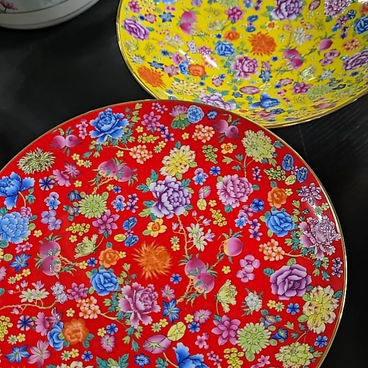 丫***丫瓷片微瑕珐琅彩10寸4个浅盘6666666
