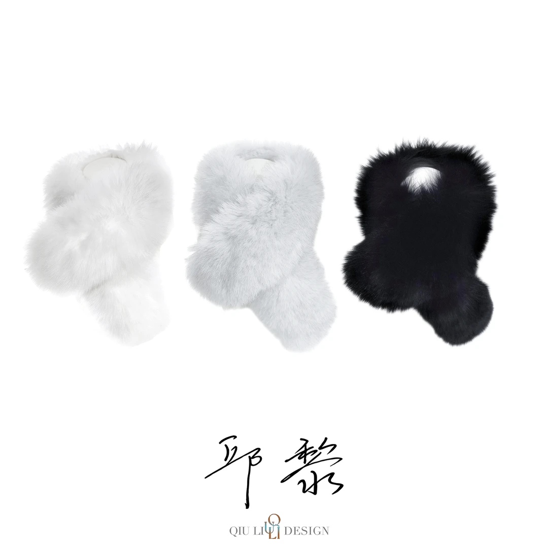 QIU LI · 冬季百搭保暖护颈交叉狐狸毛围脖毛绒围巾 1c968