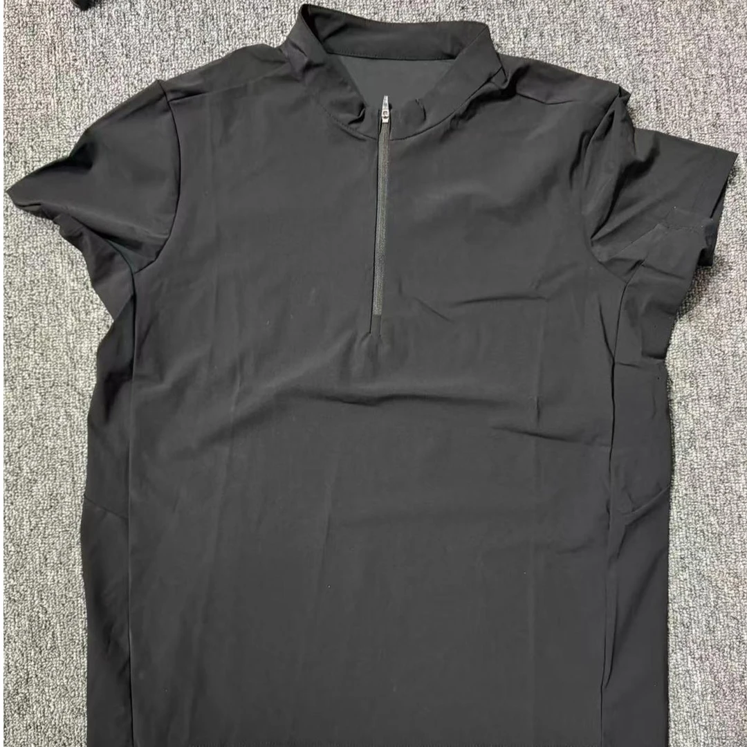 休闲半拉链两色速干透气短袖T恤