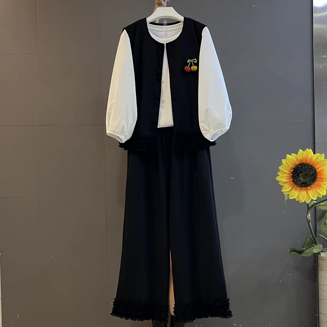 秋季新款时尚高级感宽松遮肚显瘦三件套洋气减龄