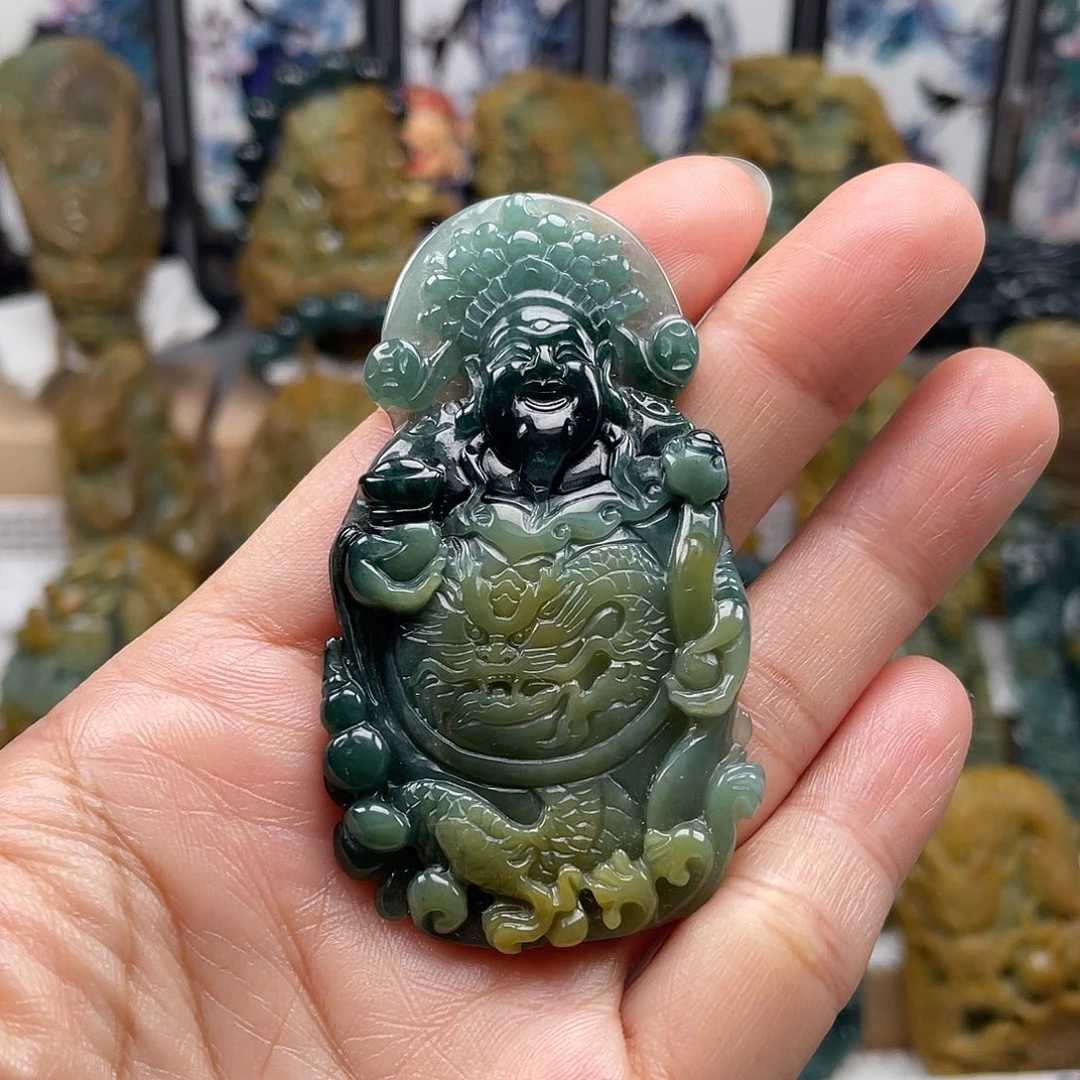 翡翠未镶嵌颈饰天然翡翠a货财神