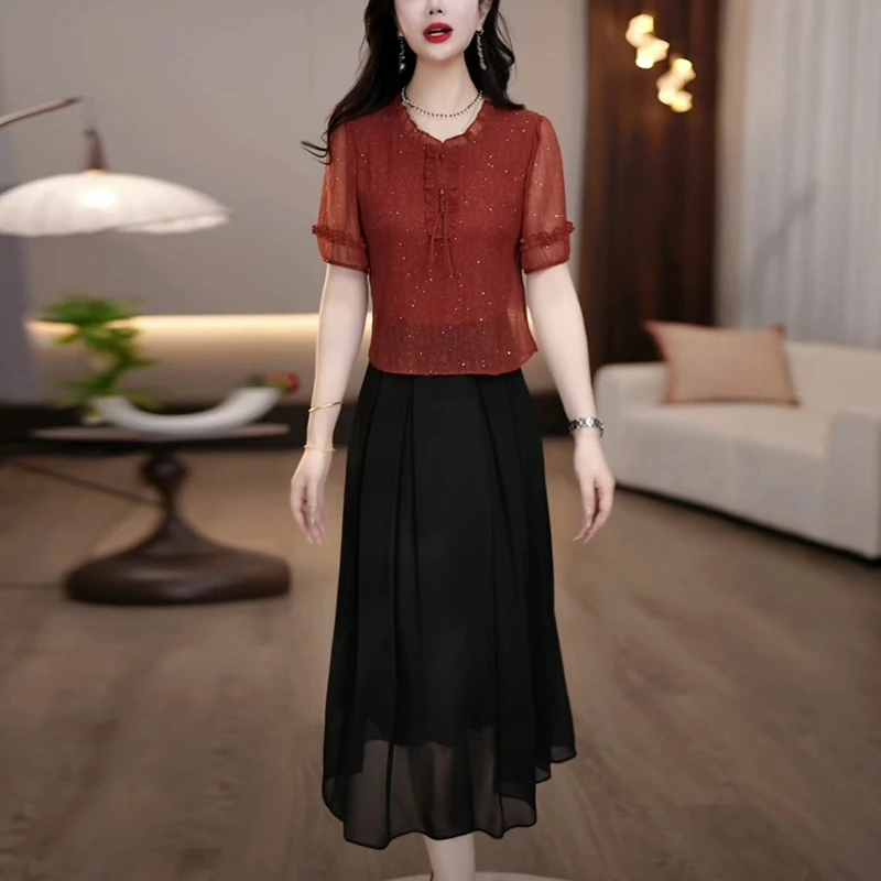 夏季轻奢气质短袖裙子女款爆款2025新款高级感洋气收腰显瘦连衣裙