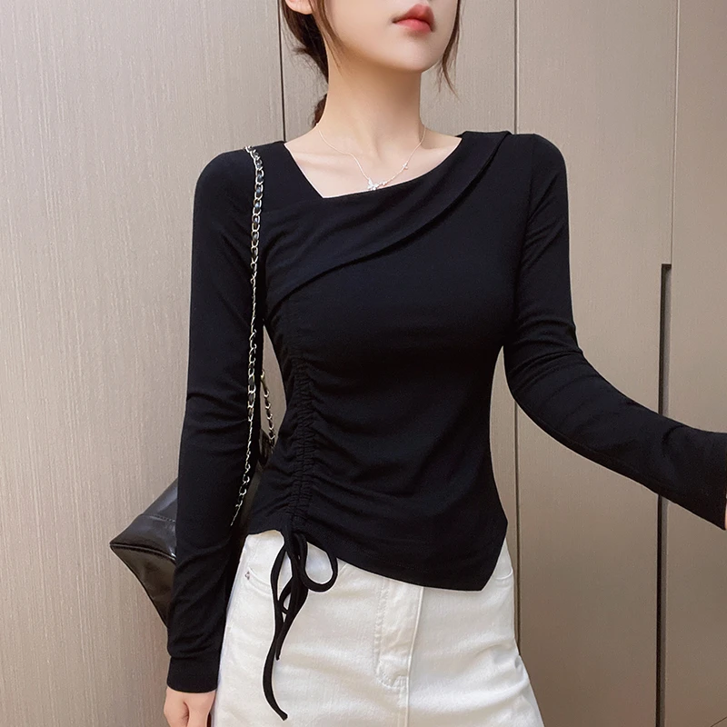 黑色长袖t恤打底衫内搭款爆款上衣服2025新款网红时尚炸街女装秋