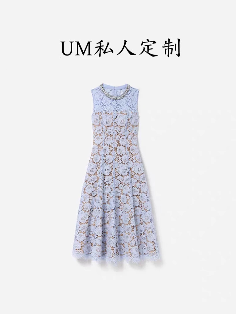 欧美经典【纯元高定】换季特价重工水溶蕾丝法式收腰显瘦长裙连衣裙