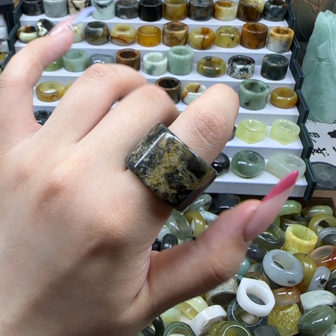 蛇纹石玉合金戒指内径18.8微瑕no退