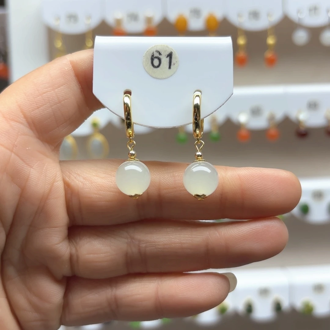 和田玉耳饰银S925镶嵌