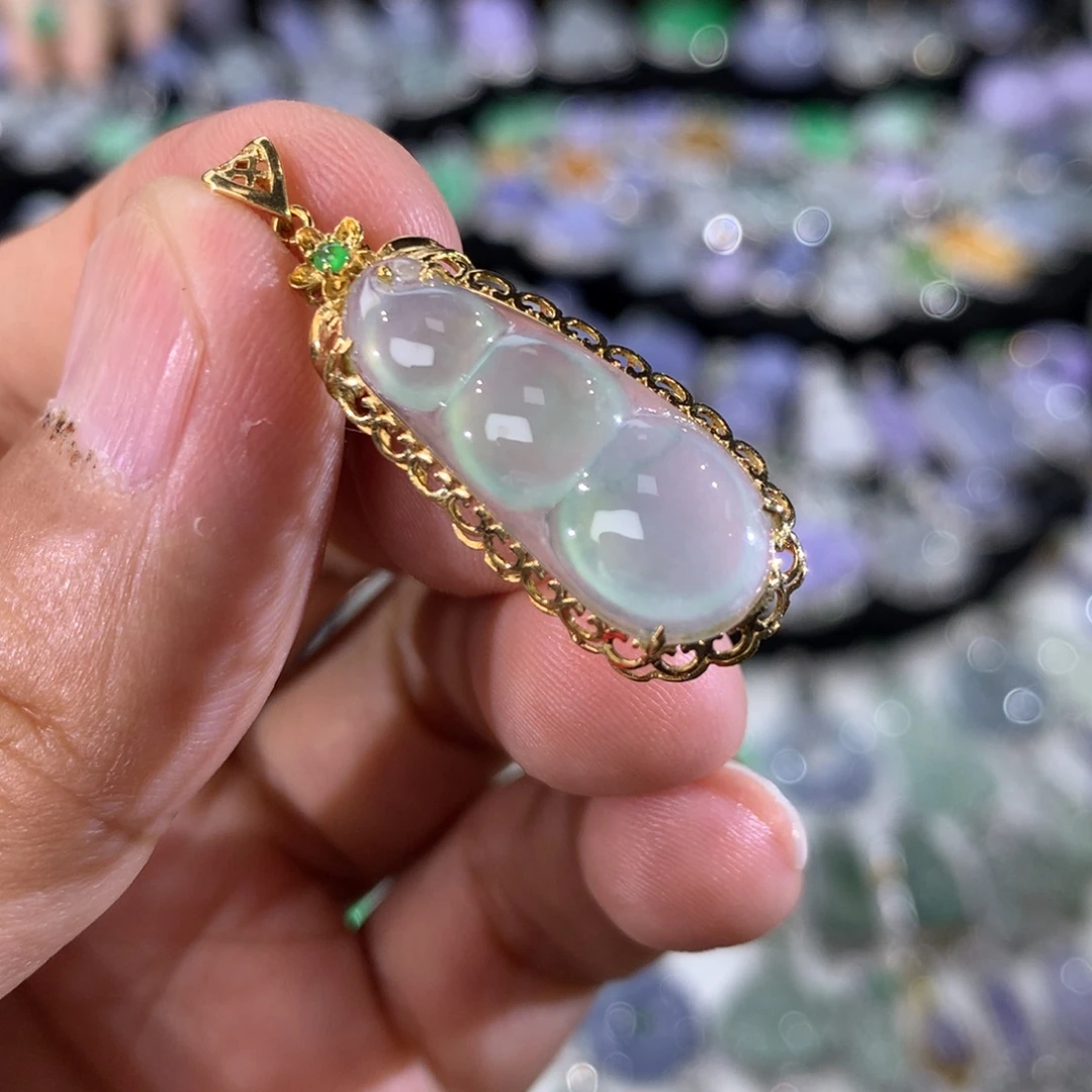 翡翠18K金镶嵌吊坠(不含链)