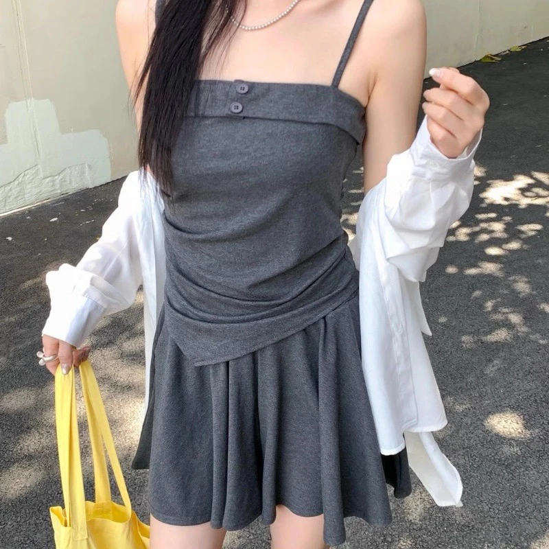 【海岛简爱】E吊带背心搭配吊阔腿短裤两件套装1019