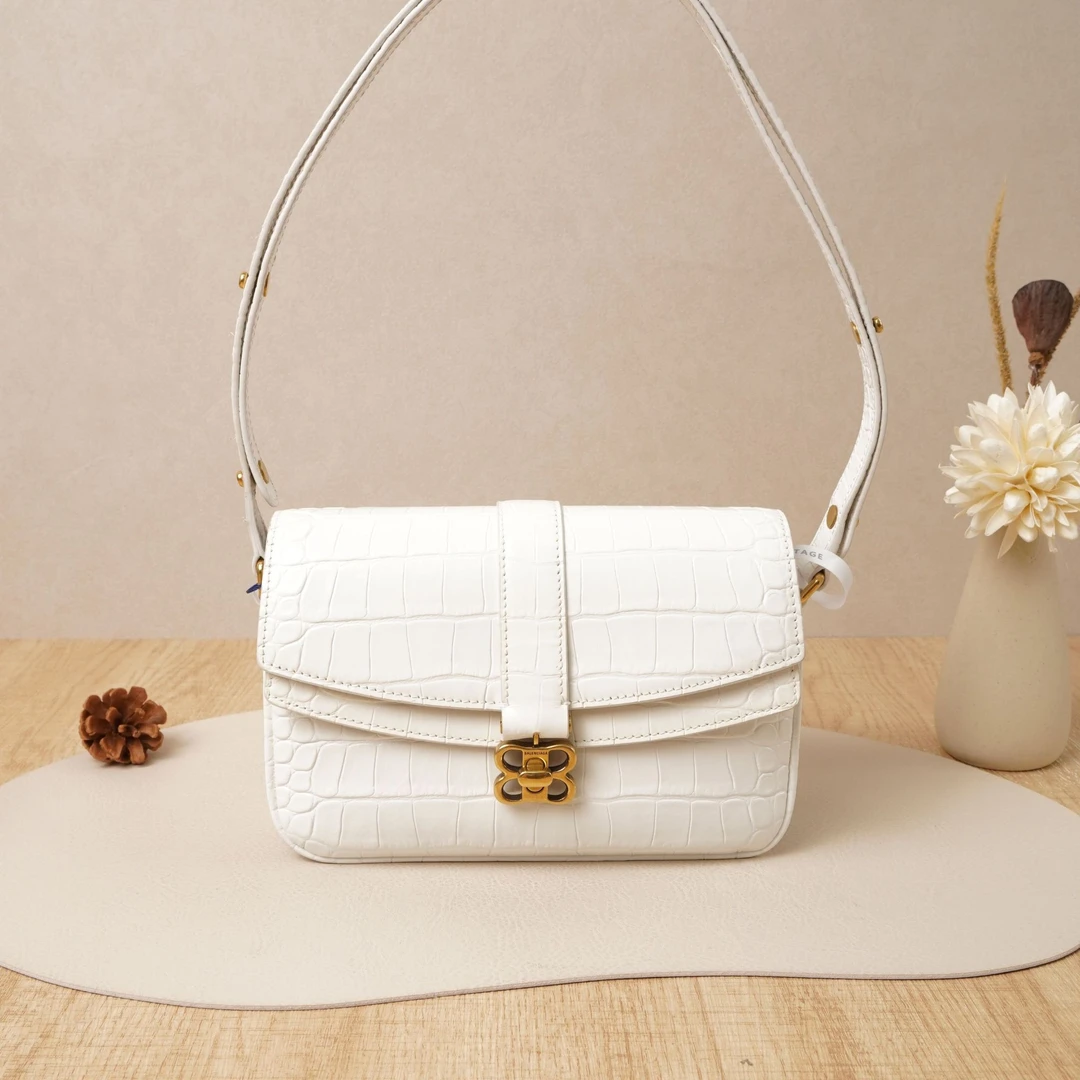 95新 Balenciaga/巴黎世家 ladyflp单肩白金鳄鱼压纹牛皮DS024549