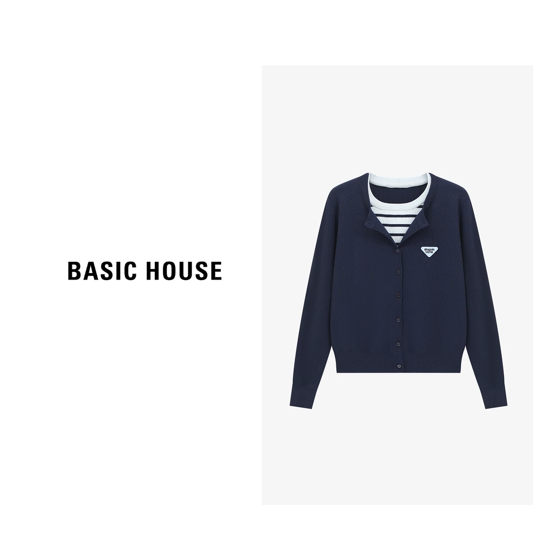 Basic House/百家好小香风长袖短款时尚百搭针织衫-B0625H5M892