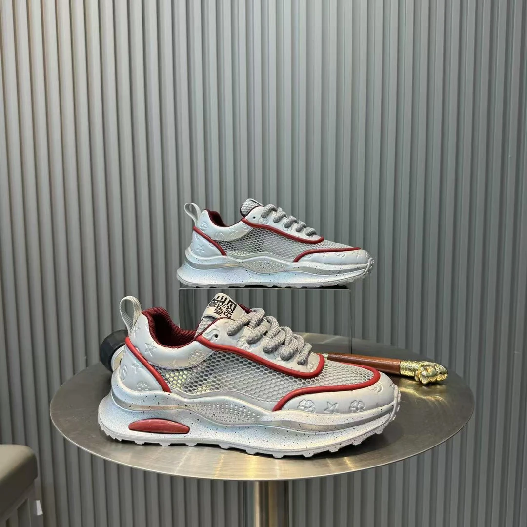 时尚百搭网面透气皮面压花厚底增高休闲鞋潮鞋春夏季新款男鞋